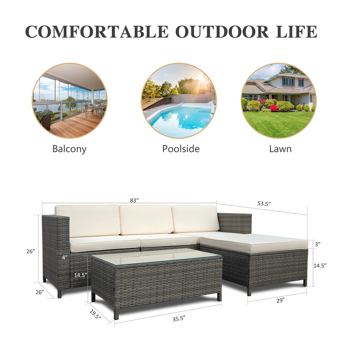 Outdoor Patio Sectional Furniture Set - Beige