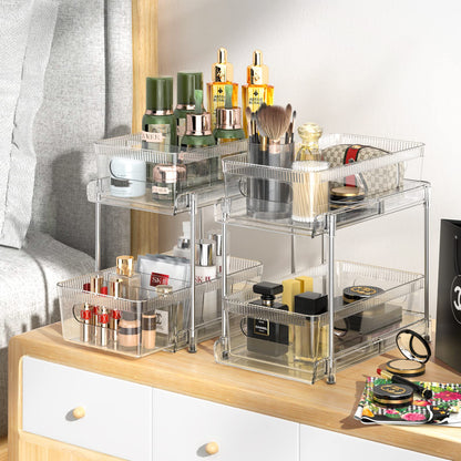 YOOMIDDA Bathroom Storage Organizer with Dividers, 2 Tier Multi-Purpose Kitchen Under Sink Organizers and Storage Slide-Out, Closet Organization, Kitchen Pantry Cabinet Medicine Bins