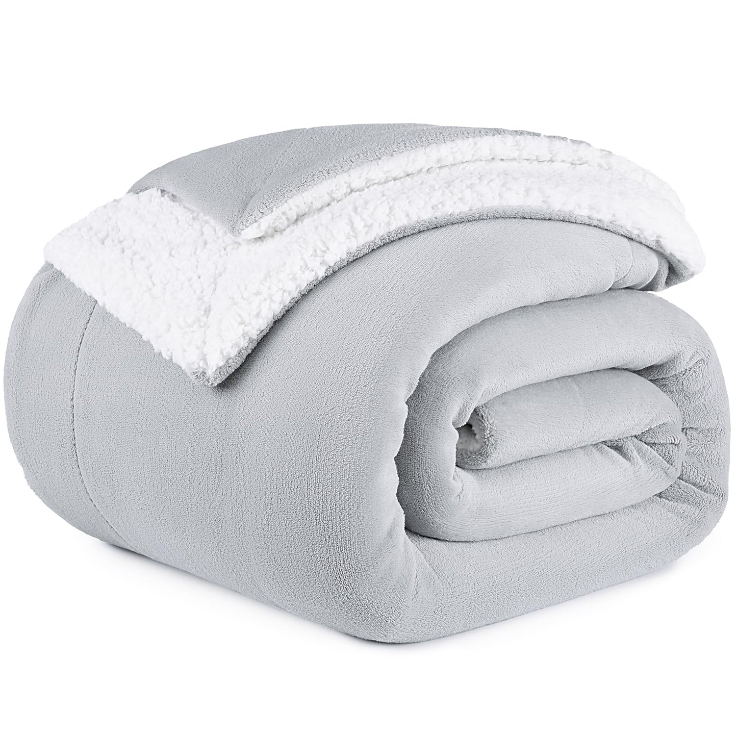 PanxHome Sherpa Fleece Blanket 60"x80", Thick Blankets for Winter, Fuzzy Blanket Twin Size for Couch, Cozy Milk Velvet Blanket, 520GSM Warm Blanket for Bed Sofa Couch,Anti-Static, Light Grey