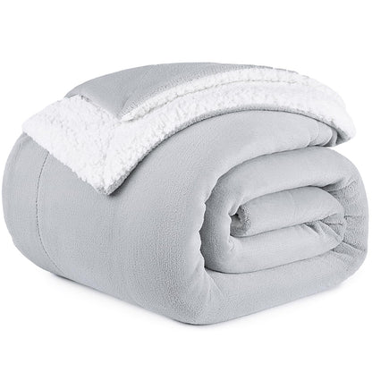 PanxHome Sherpa Fleece Blanket 60"x80", Thick Blankets for Winter, Fuzzy Blanket Twin Size for Couch, Cozy Milk Velvet Blanket, 520GSM Warm Blanket for Bed Sofa Couch,Anti-Static, Light Grey