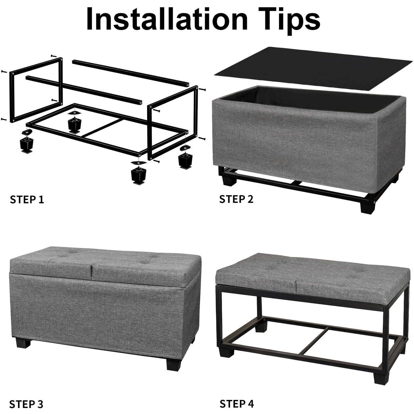 Metal Storage Ottoman Bench with Flipping Lid