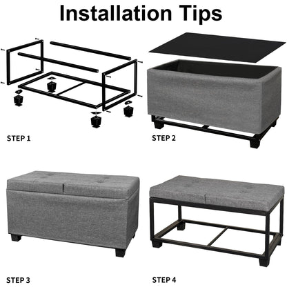 Metal Storage Ottoman Bench with Flipping Lid