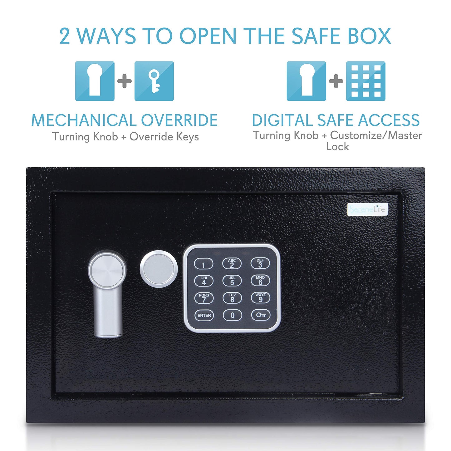 SereneLife Premium Steel Digital Safe Box - 9.1" x 6.7" x 6.7" | Secure Storage for Cash, Firearms, Jewelry & More | Great For Hotels, Cabinets & Home Use | Electronic & Mechanical Access - 2 Keys