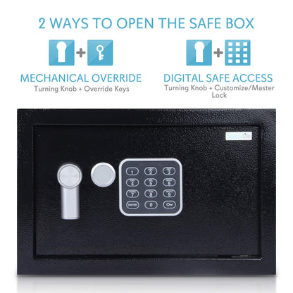 SereneLife Premium Steel Digital Safe Box - 9.1" x 6.7" x 6.7" | Secure Storage for Cash, Firearms, Jewelry & More | Great For Hotels, Cabinets & Home Use | Electronic & Mechanical Access - 2 Keys