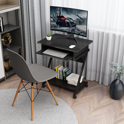 ALISENED 2 Tier Computer Desk with Keyboard Tray, 23.6" Home Office Desk Computer Workstation Rolling Study PC Laptop Table for Small Spaces,Z-Shaped Small Compact Study Table