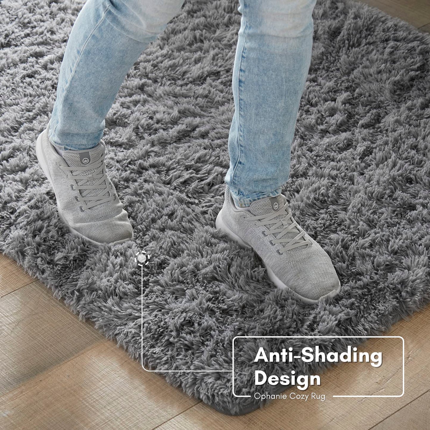 Fluffy Grey Shag Area Rug for Bedroom