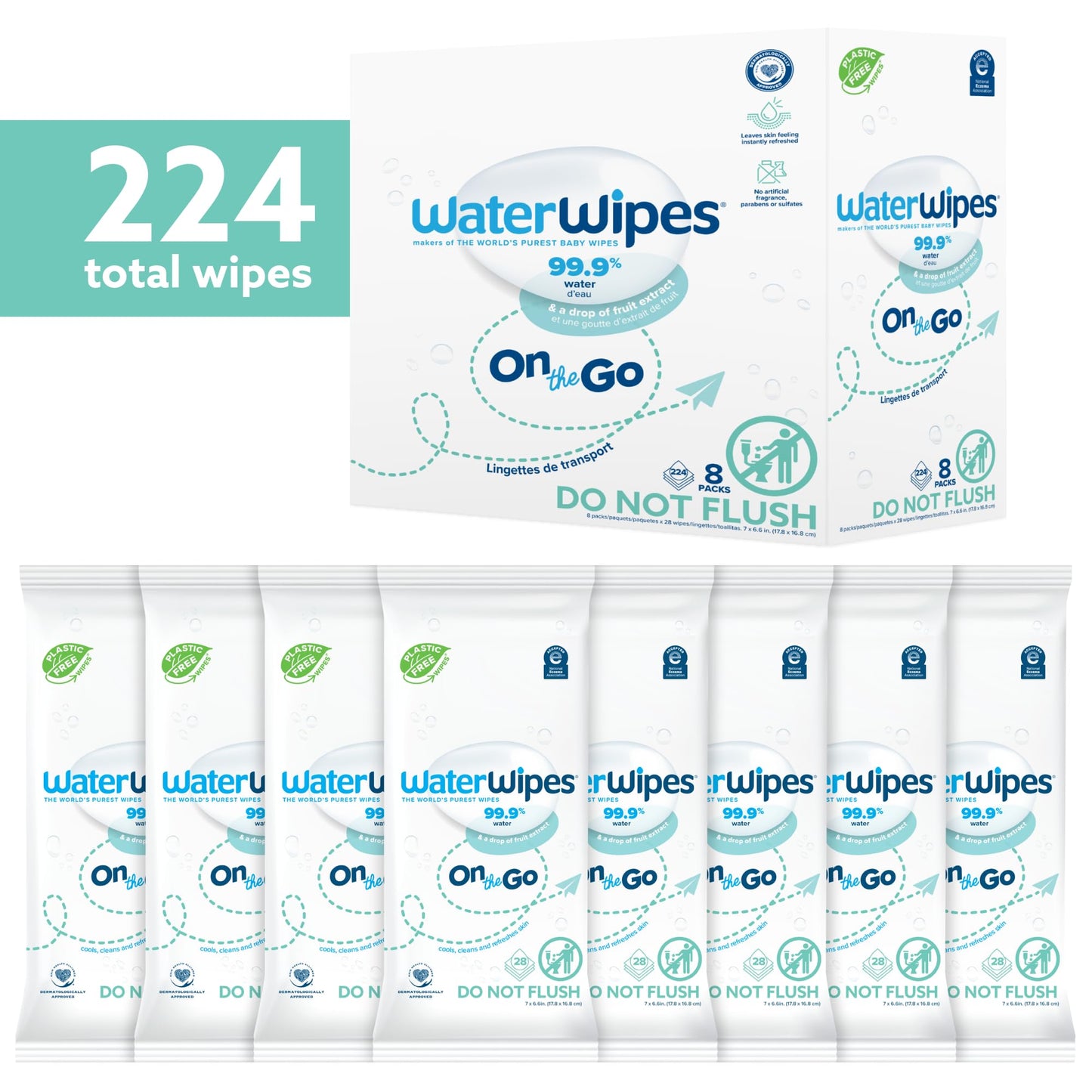 224 Count WaterWipes Travel Skin Refreshing Wipes