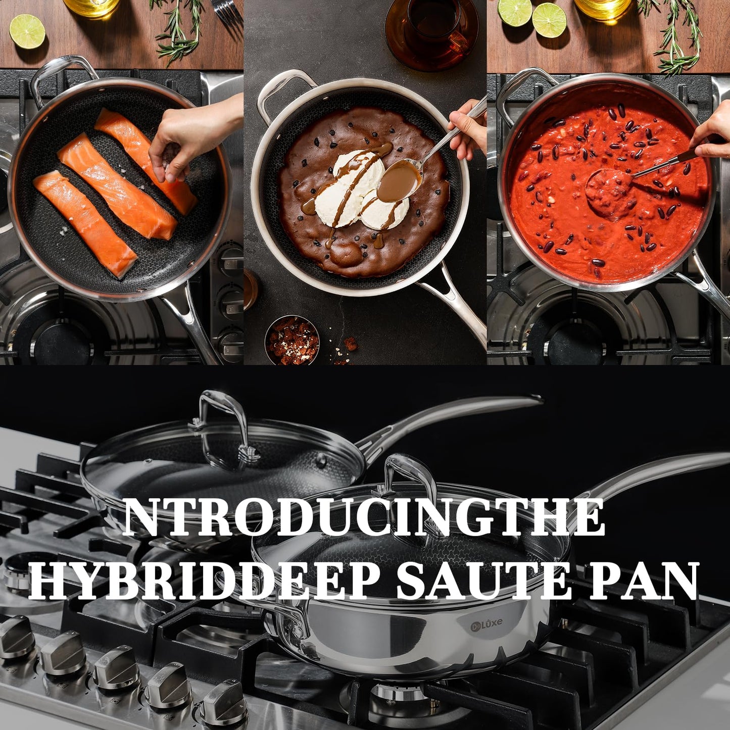 DELUXE Hybrid Nonstick 3.7 Qt Deep Sauté Pan with Lid