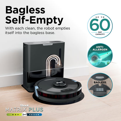 Shark Matrix Plus 2in1 Robot Vacuum & Mop with Sonic Mopping, Matrix Clean, Home Mapping, HEPA Bagless Self Empty Base, CleanEdge, for Pet Hair, WiFi, Black/Mocha, AV2630WA