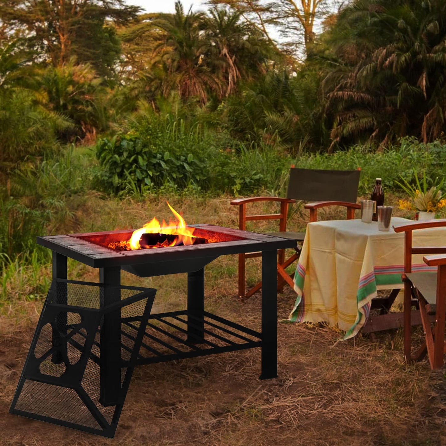 30" Portable Fire Pit Table for Backyard BBQ