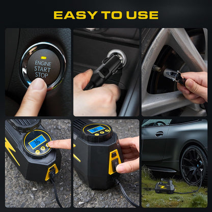 FADAKWALT Tire Inflator Portable Air Compressor, DC 12V Tire Air Pump with LED and 150PSI Digital Pressure Gauge, Portable Tire Inflator for Car Tires, Motorcycles, Bike, Ball (Yellow)