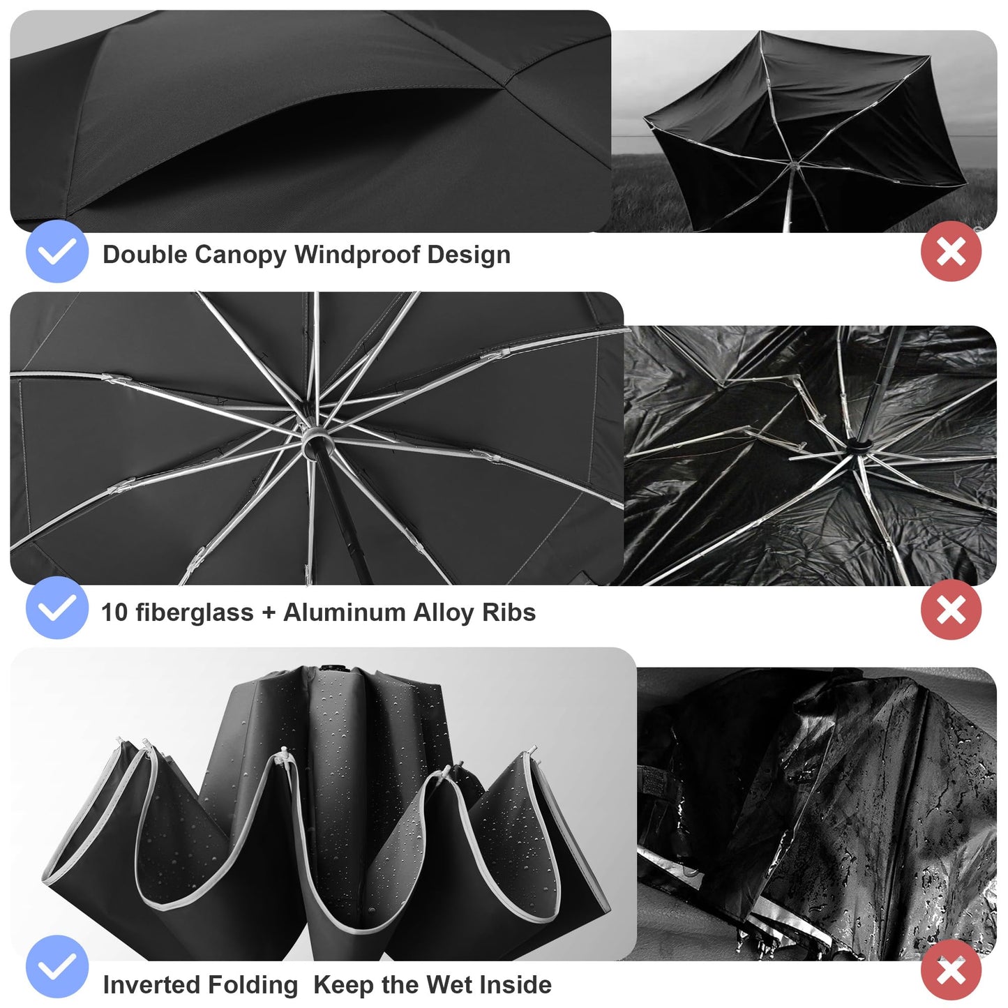 Compact Windproof Golf Umbrella with Double Canopy