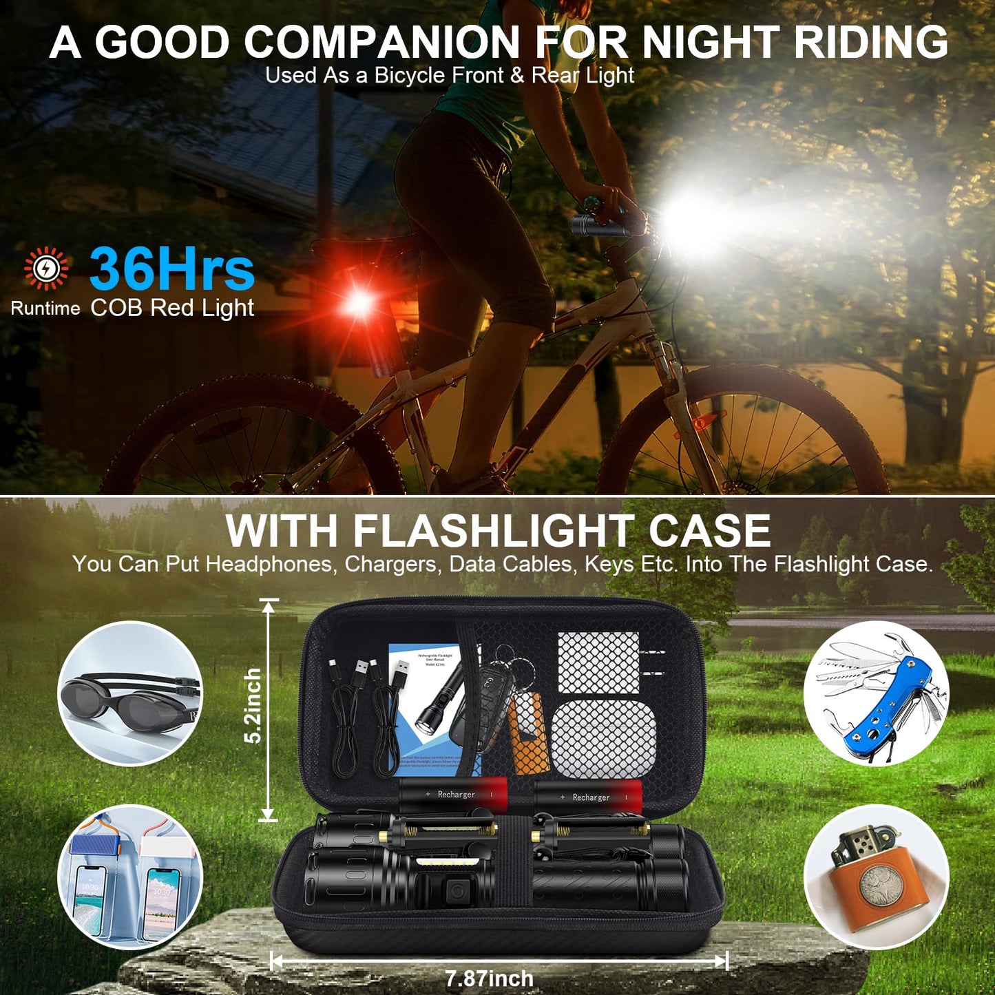 Flashlights 100,000 High Lumens Rechargeable - Super Bright LED Magnetic Flashlight with Sidelight 8 Modes Waterproof Powerful Handheld Flash Light for Emergency (2 Pack with Leather Box, Black)