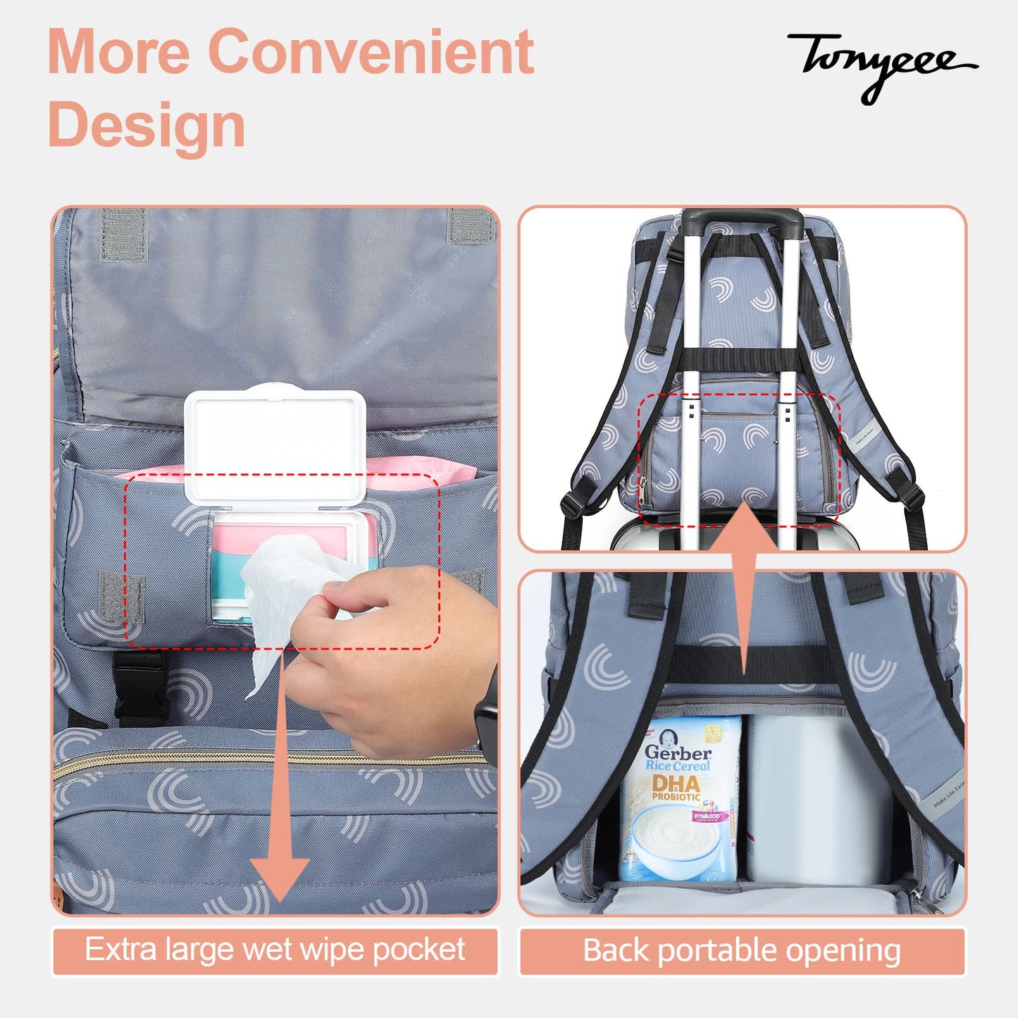 Tonyeee Large Baby Diaper Bag Backpack, Grey