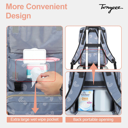 Tonyeee Large Baby Diaper Bag Backpack, Grey
