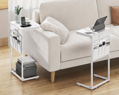 C Shaped End Table with Charging Station