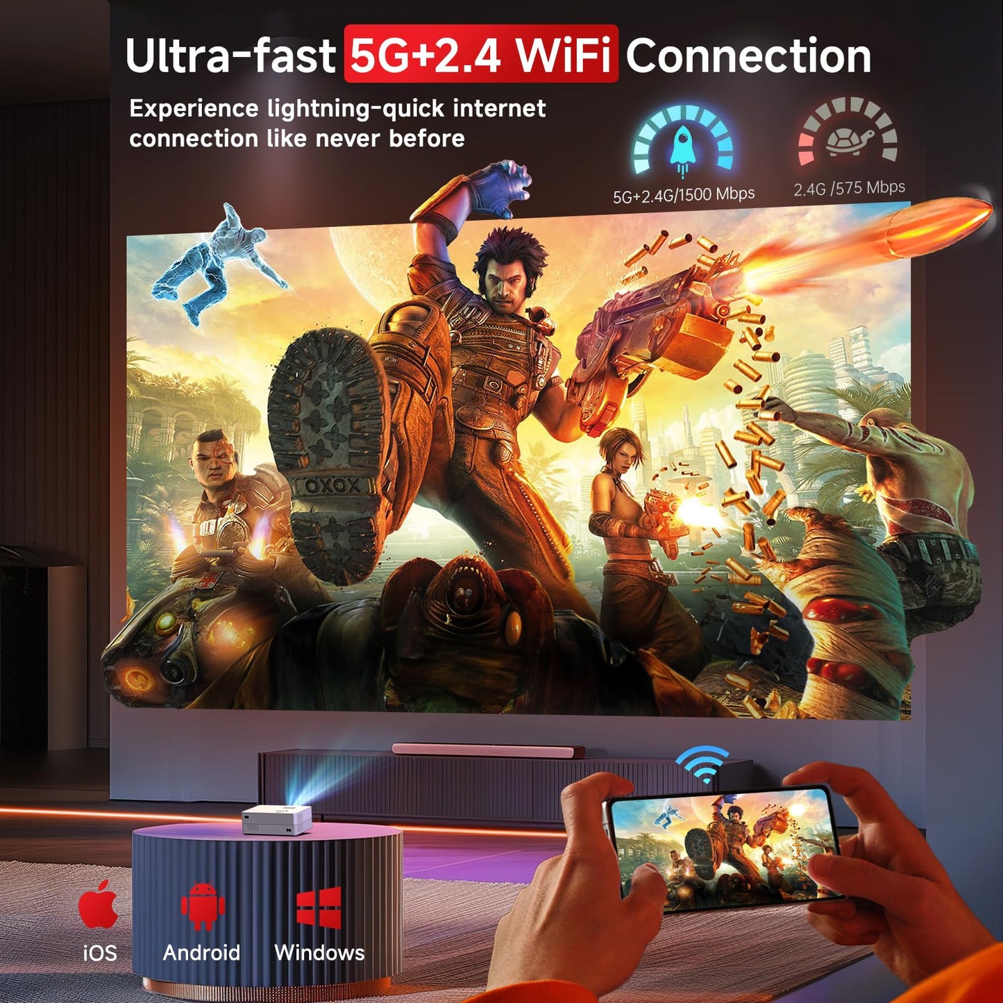 1080P Mini Projector with WiFi and Bluetooth