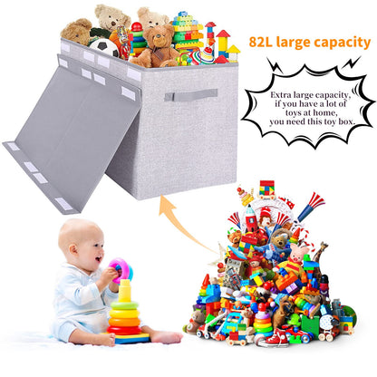 Large Toy Box Chest Storage Organizer with Lid,Collapsible Kids Toys Boxes Basket Bins with Sturdy Handles for Boys and Girls, Nursery, Playroom, Closet 25"x13" x16" (Light Grey)