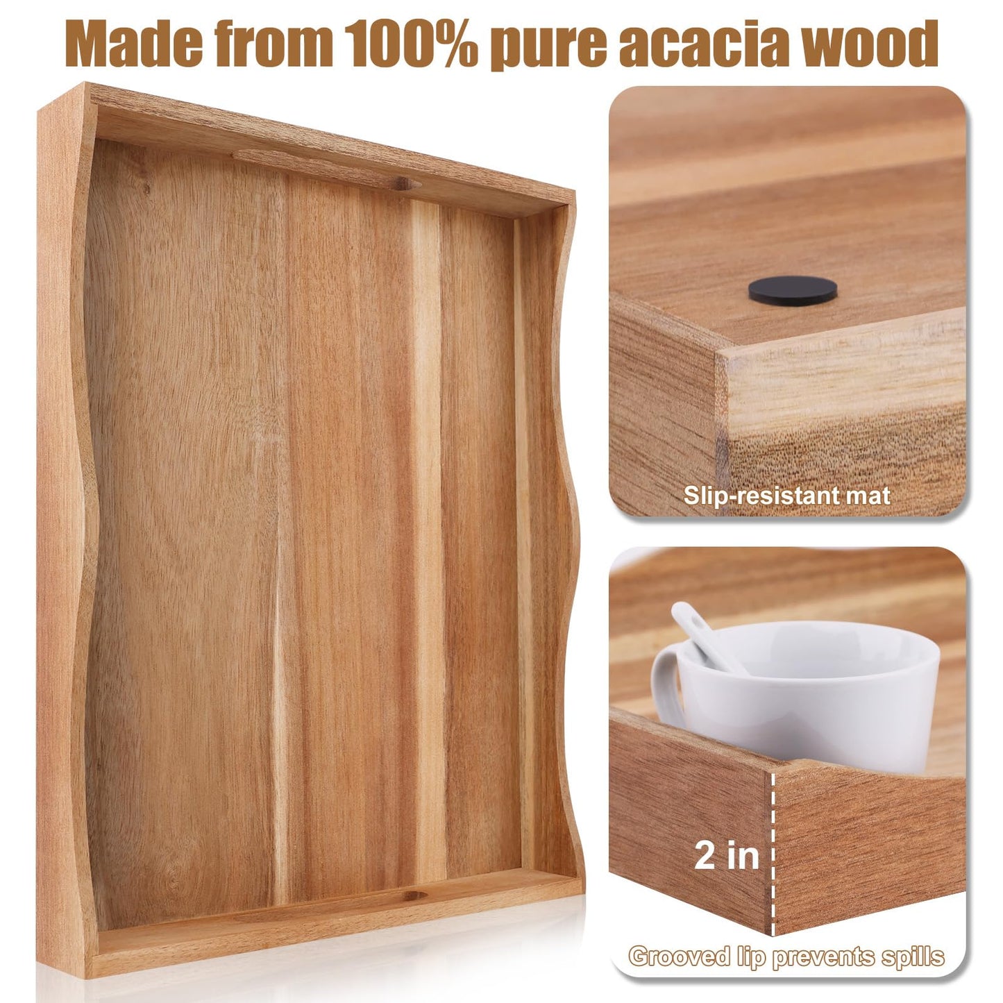 LYNG Acacia Wood Serving Tray with Silicone Dividers