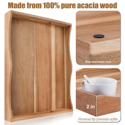 LYNG Acacia Wood Serving Tray with Silicone Dividers