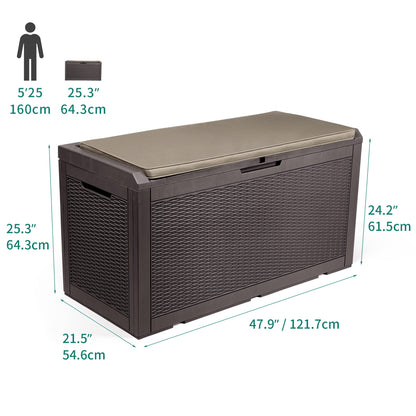 YITAHOME 100 Gallon Large Resin Deck Box Outdoor Storage with Cushion for Patio Furniture,Outdoor Cushions,Garden and Pool Supplies-Waterproof,Lockable (Brown)