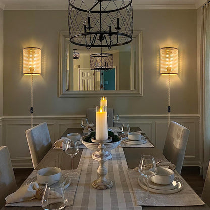XININSUN Wall Sconces Set of Two, Plug in Wall Sconces,Rattan Lampshade,Wall Lamp with Plug in Cord and Dimmable Switch,Wall Lights Fixtures for Bedroom Living Room Hallway.