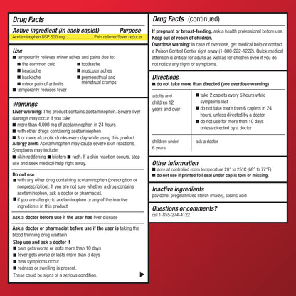 Amazon Basic Care Extra Strength Pain Relief, Acetaminophen Caplets, 500 mg, Pain Reliever/Fever Reducer, 100 Count (Packaging may vary)