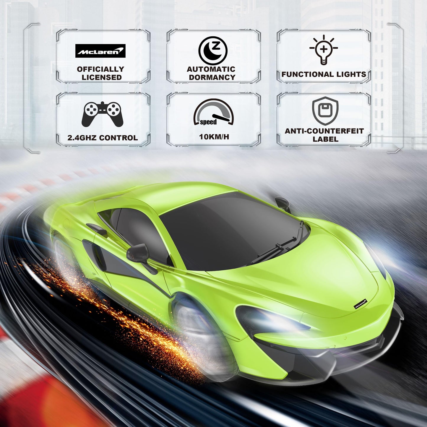 AEROQUEST McLaren 570S Remote Control Car, 2.4Ghz RC Car Official Licensed 1/24 Scale Model Racing Hobby Toy Car with Headlight for Boys, Girls, Kids, Teens and Adults Gifts, Green