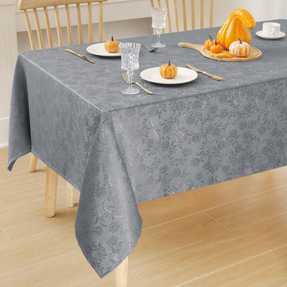 Moosfor Rectangle Tablecloth 60x84 Inch, Waterproof Damask Jacquard Table Cloth, Washable Fabric Table Covers for Dining, Parties, Indoor and Outdoor, Grey