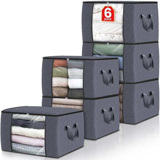 Foldable Fabric Storage Bags 6-Pack, Grey