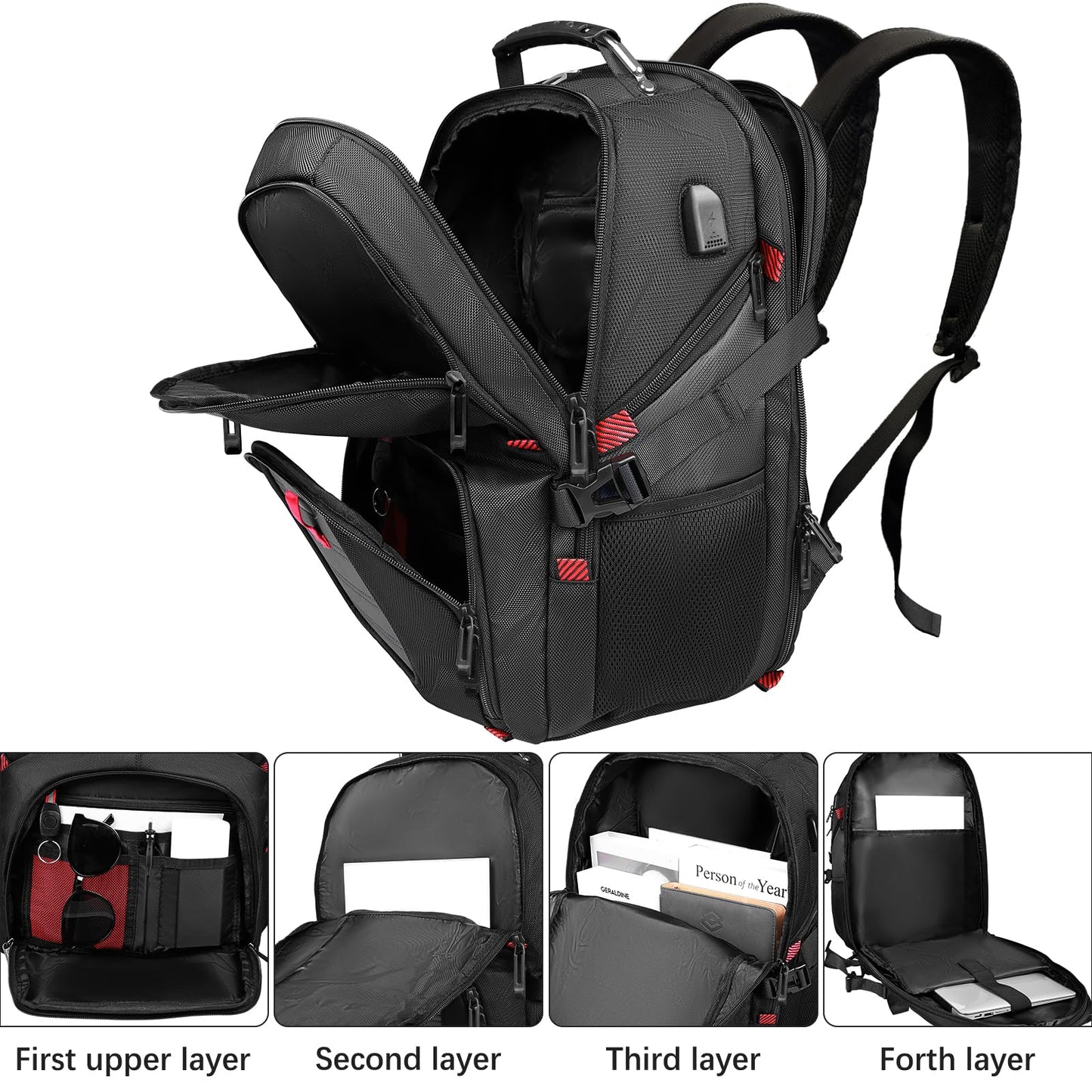 Large Travel Laptop Backpack with USB Charging