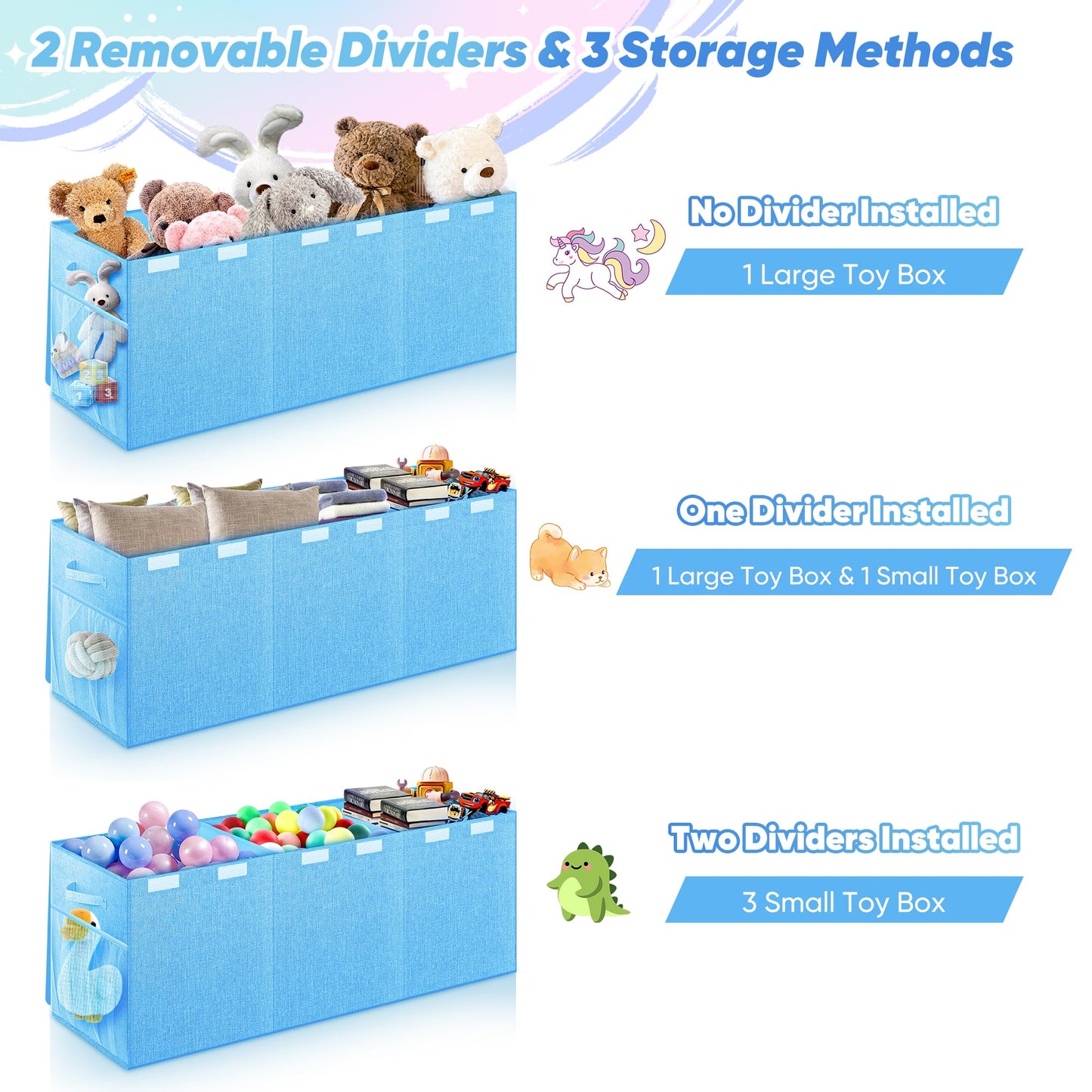 Extra Large Kids Toy Box with Mesh Pockets