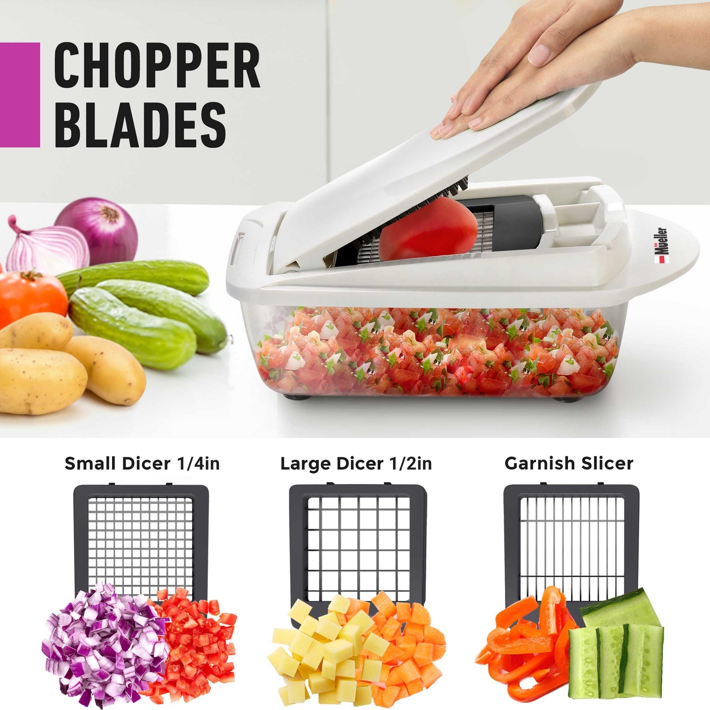 Mueller Pro-Series 10-in-1, 8 Blade Vegetable Chopper, Onion Mincer, Cutter, Dicer, Egg Slicer with Container, French Fry Cutter Potatoe Slicer, Home Essentials & Kitchen Gadgets, Salad Chopper