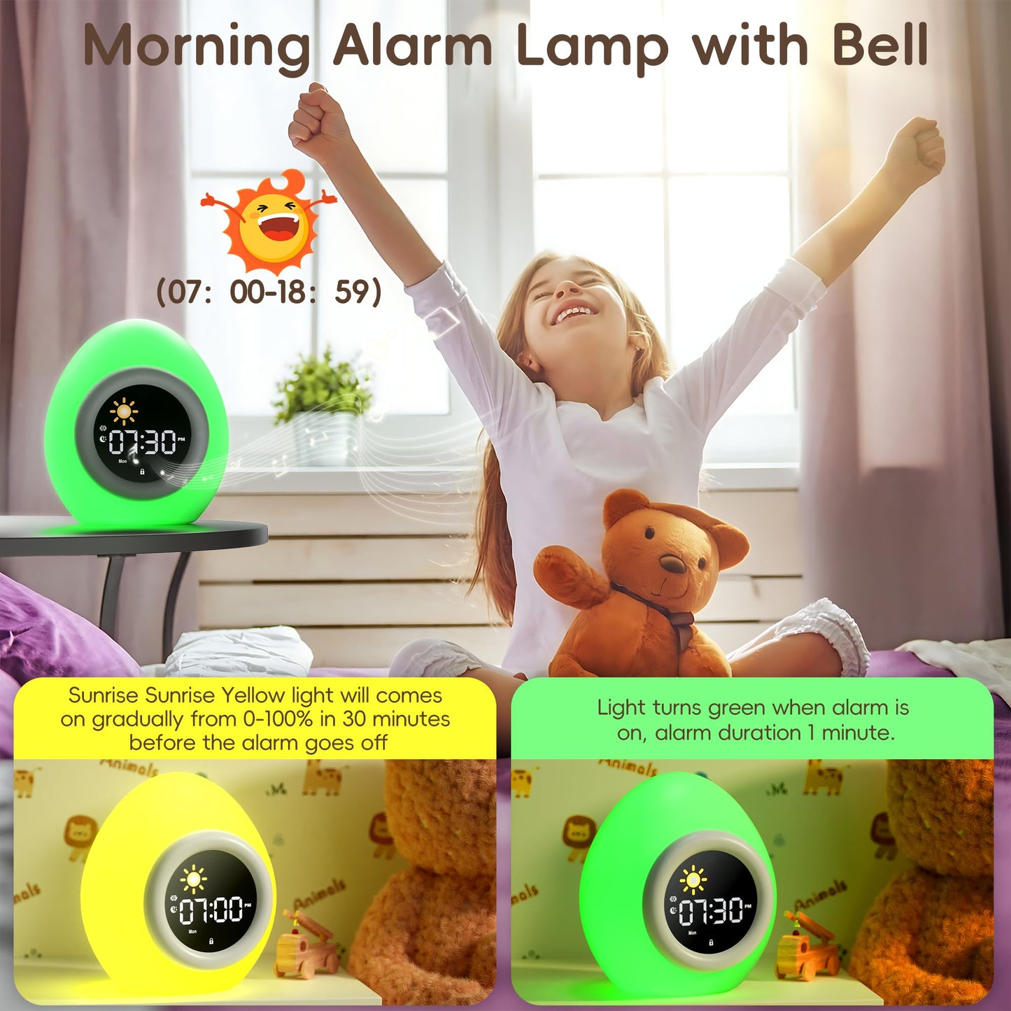 Kids Alarm Clock with Night Light & Sounds