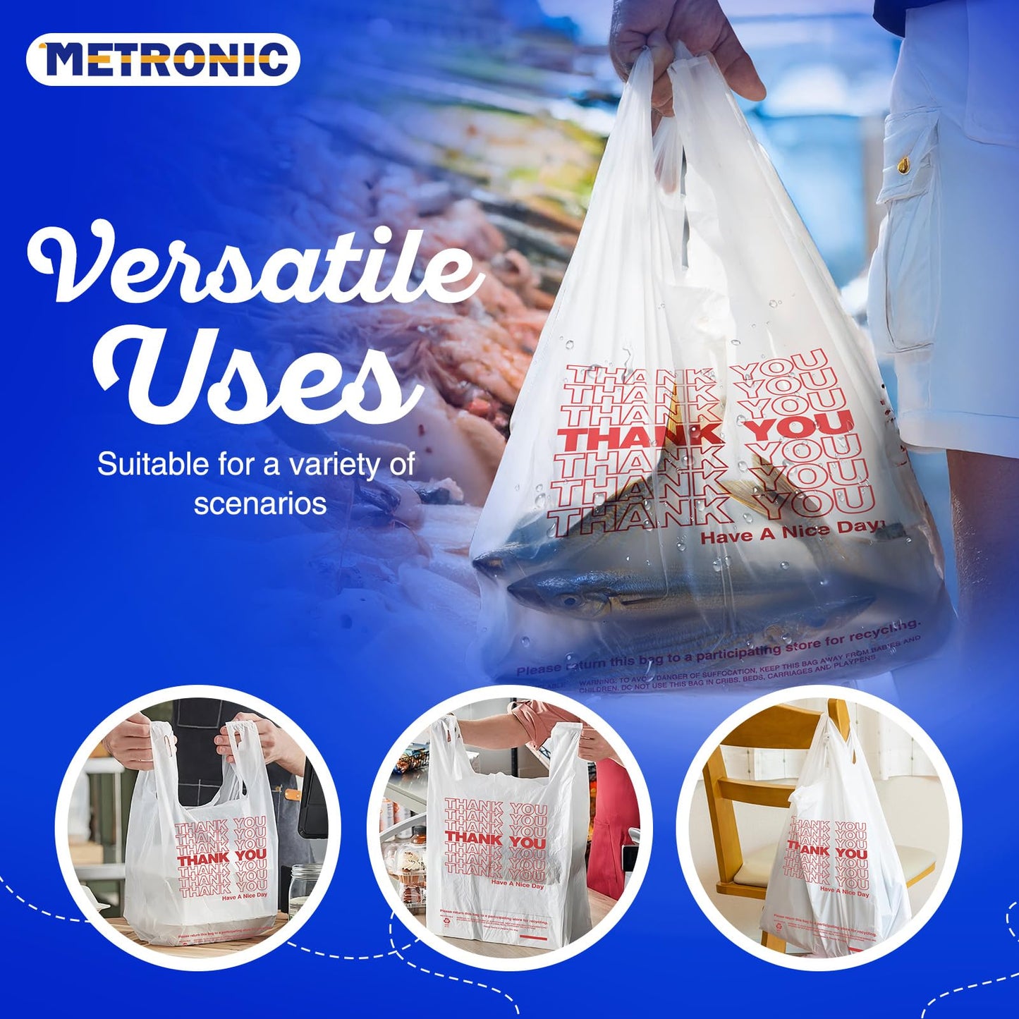 100 Count METRONIC Plastic Thank You Bags