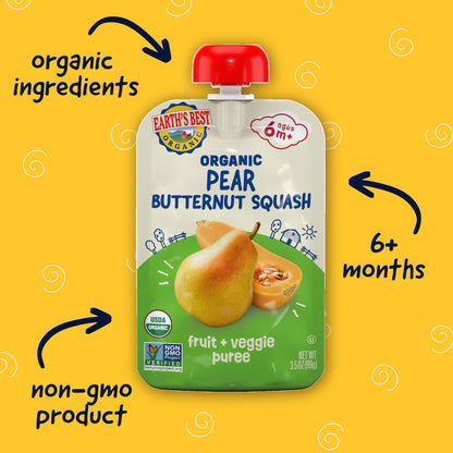 12 Pack Earth's Best Organic Pear Squash Puree