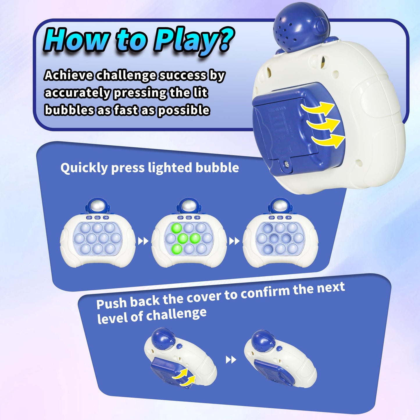 Fast Push Pop Game Fidget it Toys for Kids, Electronic Handheld Astronaut Blue Quick Push Bubbles Light up Sensory Toy, Birthday Toys Gifts for 3 4 5 6 7-10+ Years Old Boys and Girls (Blue Astronaut)
