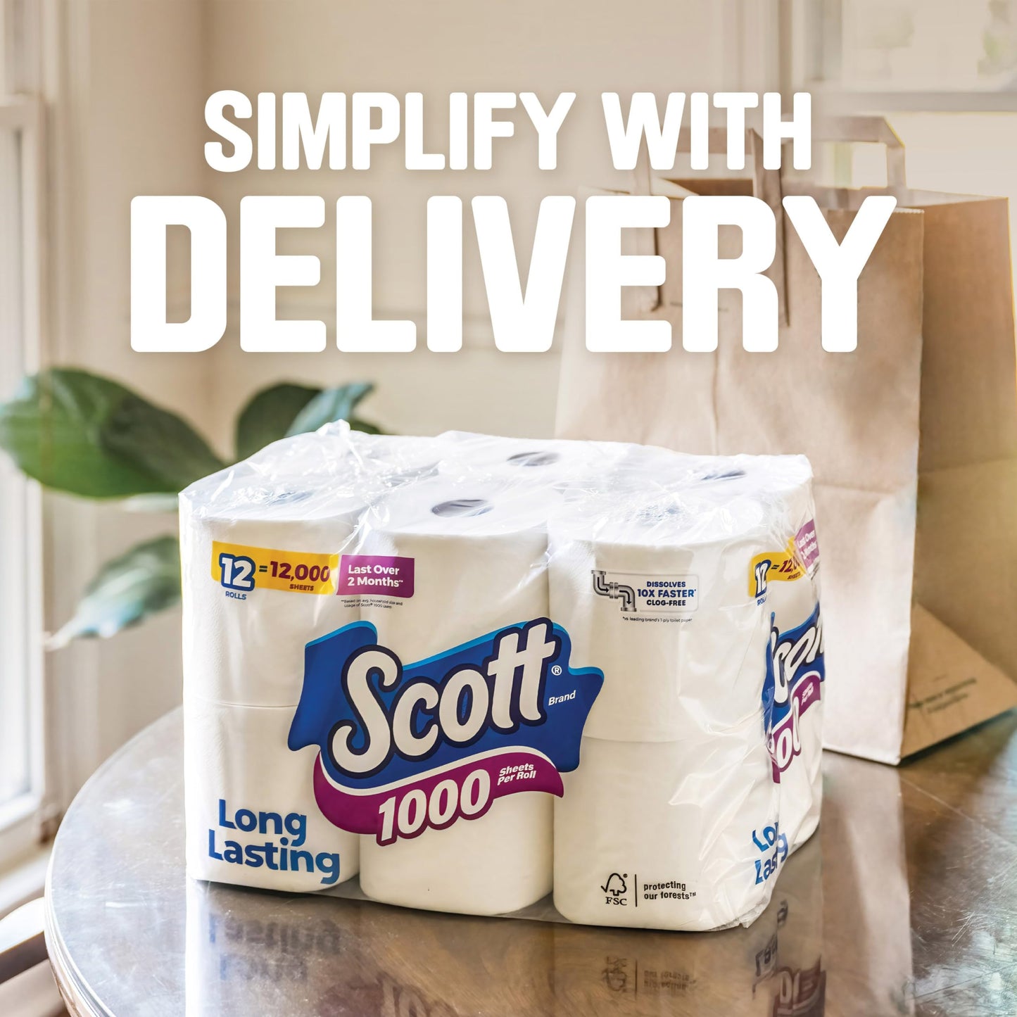 Scott 1000 Toilet Paper, 20 Regular Rolls, Septic-Safe, 1-Ply Toilet Tissue