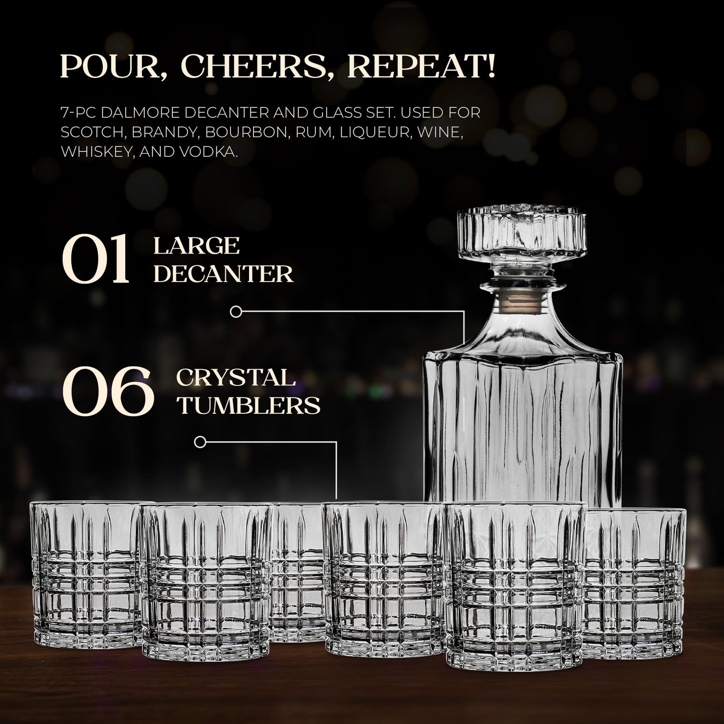 American Atelier Whiskey Decanter & Glass Set, 7-Piece