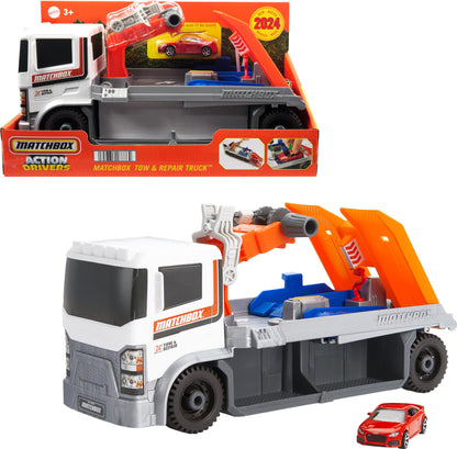 Matchbox Toy Car & Playset, Action Drivers Tow & Repair Truck with 1:64 Scale Toy Audi TT RS Coupe, Working Crane & Diagnostic Machine