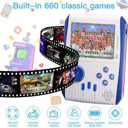 Handheld Game Console for Kids Adults, 3.0'' LCD Screen Retro Handheld Video Game Console, Preloaded 660 Classic Retro Video Games with Rechargeable Battery, Support 2 Players and TV Connection