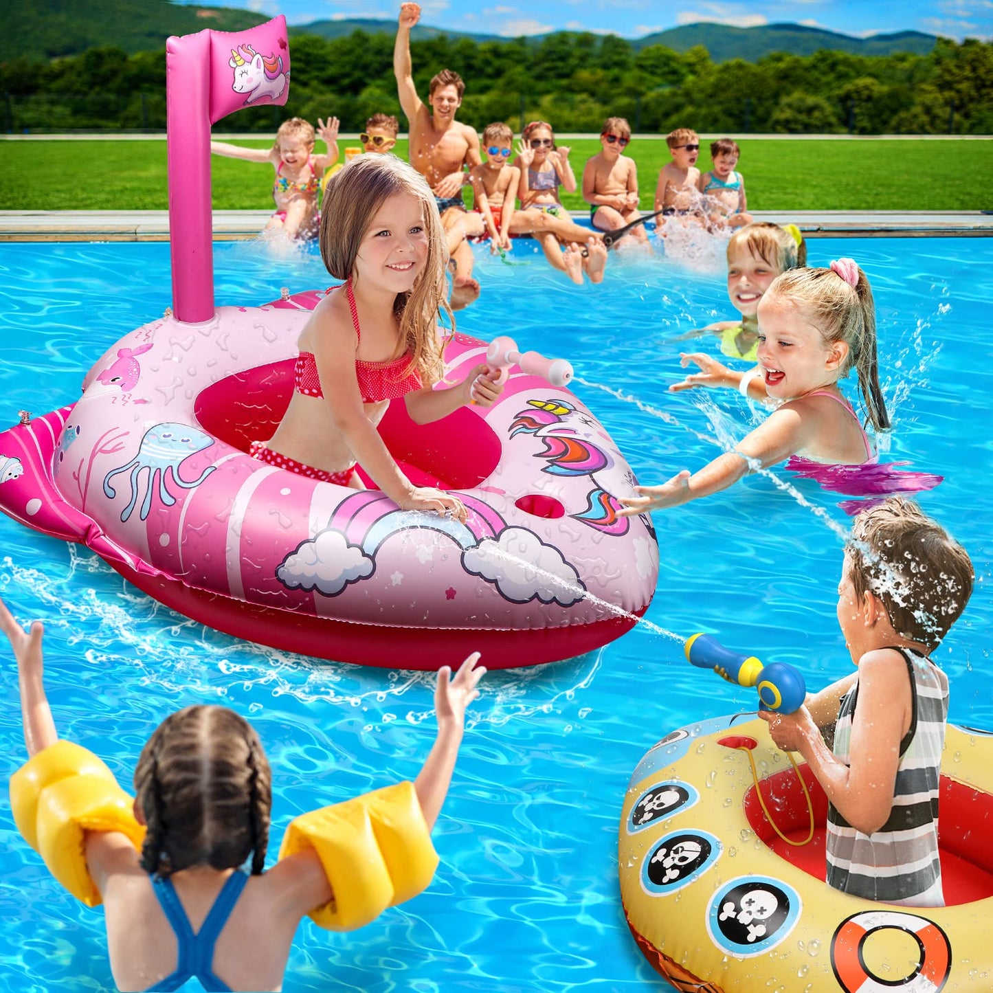 HopeRock Unicorn Pool Floats for Kids and Toddlers,with Water Gun, Pool Toys for 3-8 Years Old Girls and Boys, Inflatable Swimming Pool Toys