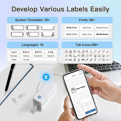 POLONO P31S Label Maker Machine with Tape, Portable Thermal Printer, Portable Bluetooth Label Printer for Organizing Storage Office Home, Sticker Maker Mini Label Maker with Multiple Templates, White
