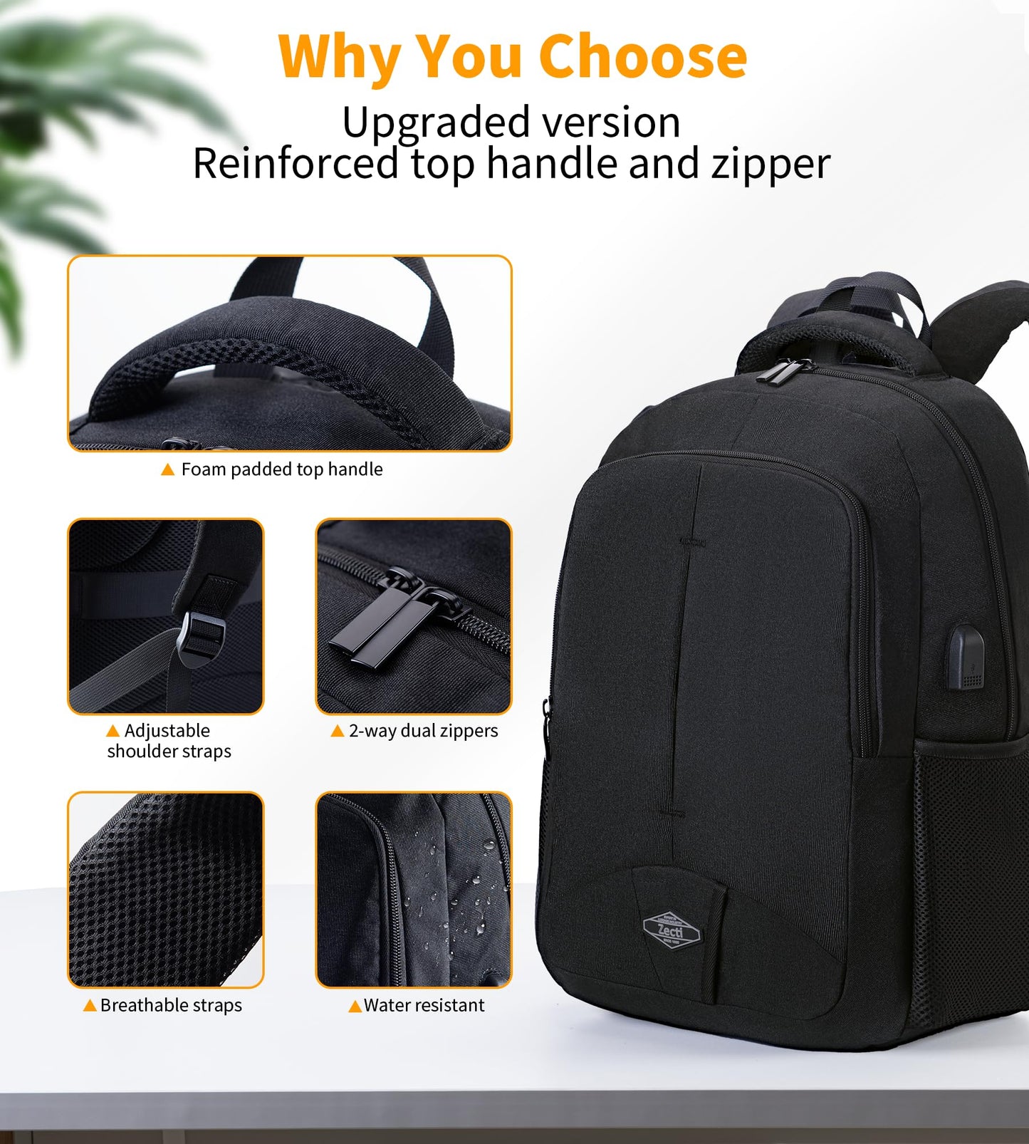 Zecti Travel Laptop Backpack with USB Charging