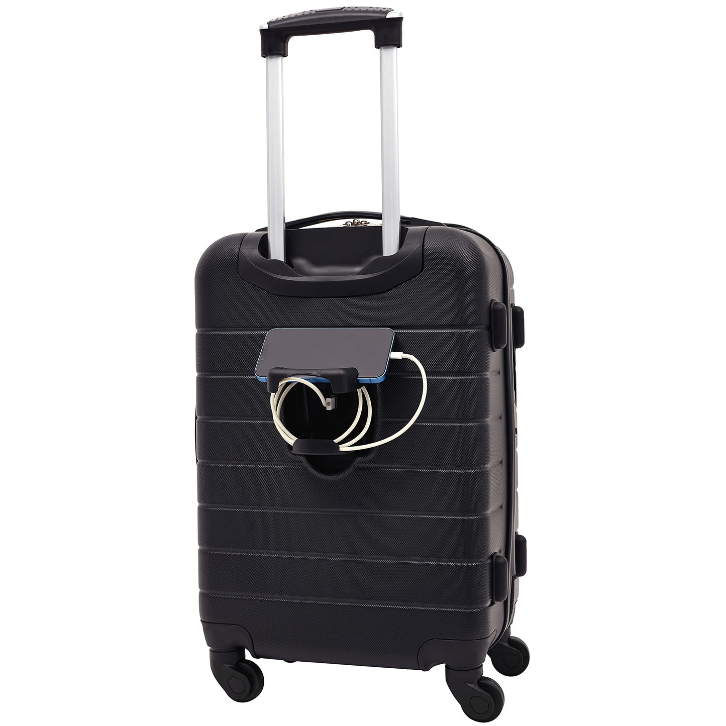 Wrangler Smart Luggage Set with Cup Holder, USB Port and Phone Holder, Black, 2 Piece Set