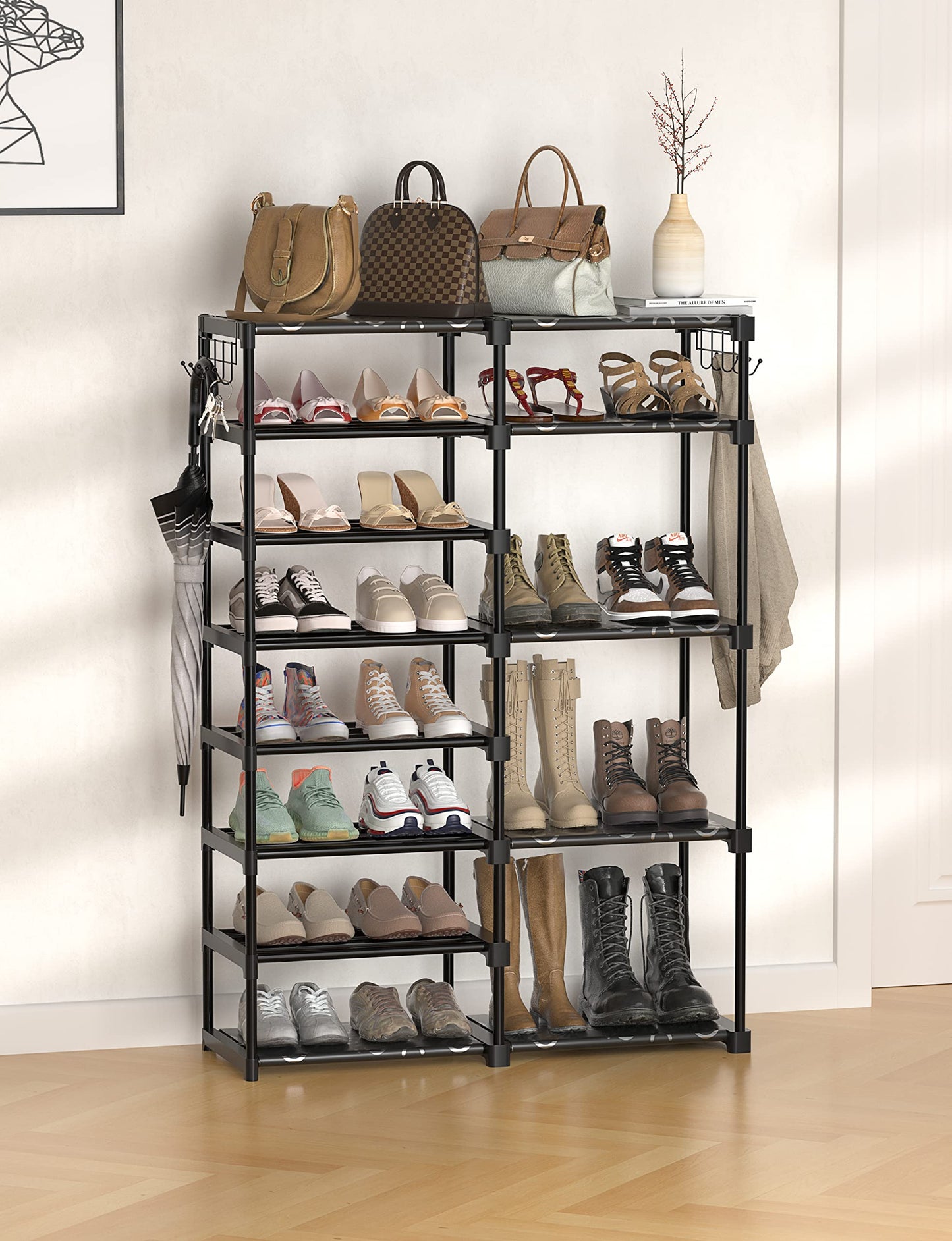 TIMEBAL 8-Tier Shoe Rack Storage Organizer 25-28 Pairs Shoes and Boots Shelf Organizer, Removable & Dust Large Shoe Rack, Stackable Shoe Rack for Boot & Shoe Storage
