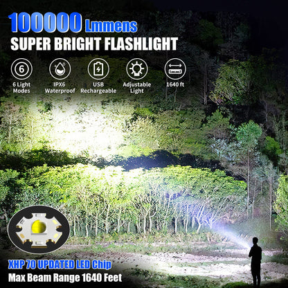 Foleto 100000 Lumen Rechargeable Tactical Flashlight