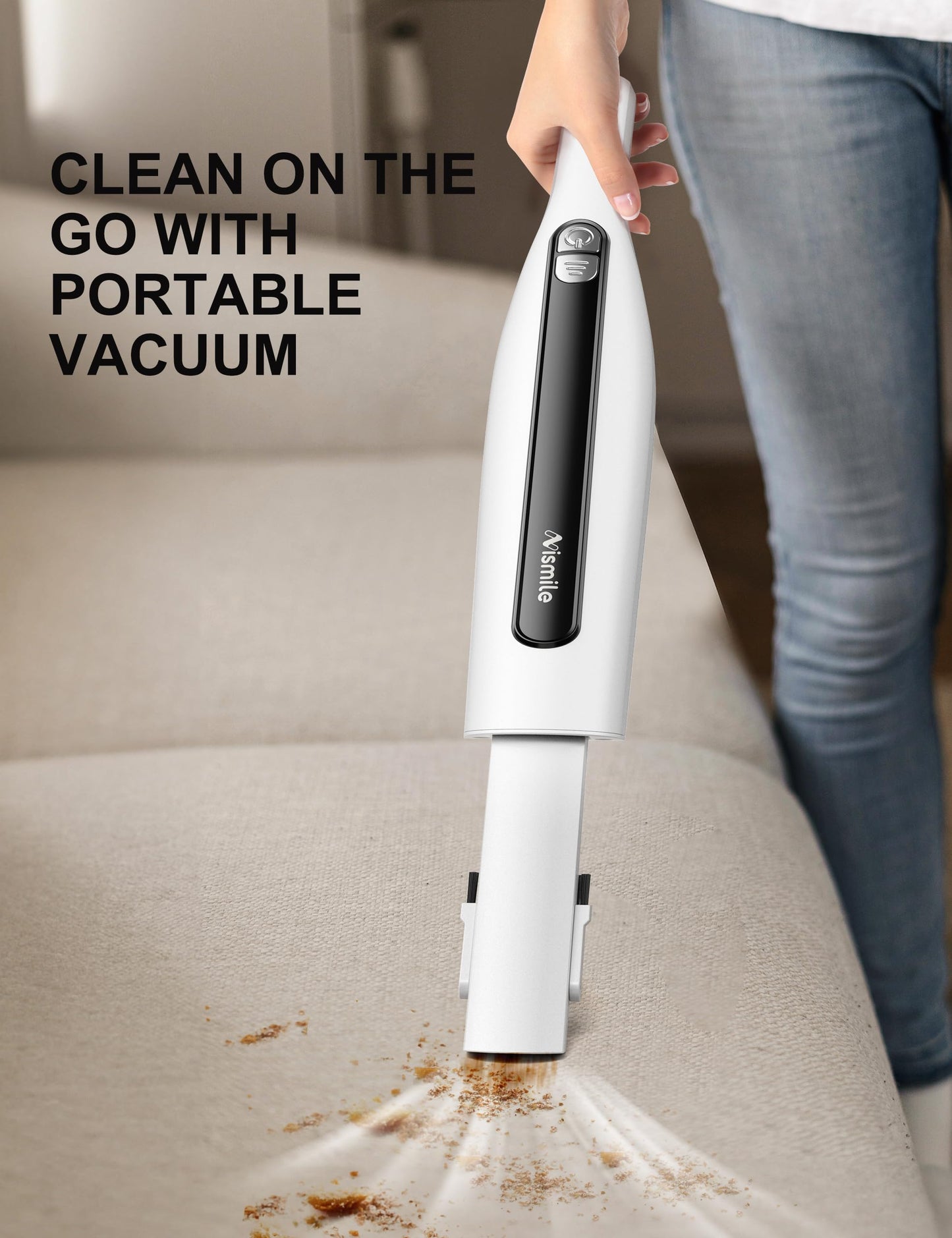 Nismile Cordless Vacuum Cleaner, 18Kpa Stick Vacuum for Home with LED Screen,6000mAh Handheld Vacuum, Brushless Motor,Rechargeable, Anti-Tangle Handheld Vac for Cleaning Pet Hair, Carpet, Floor（White）