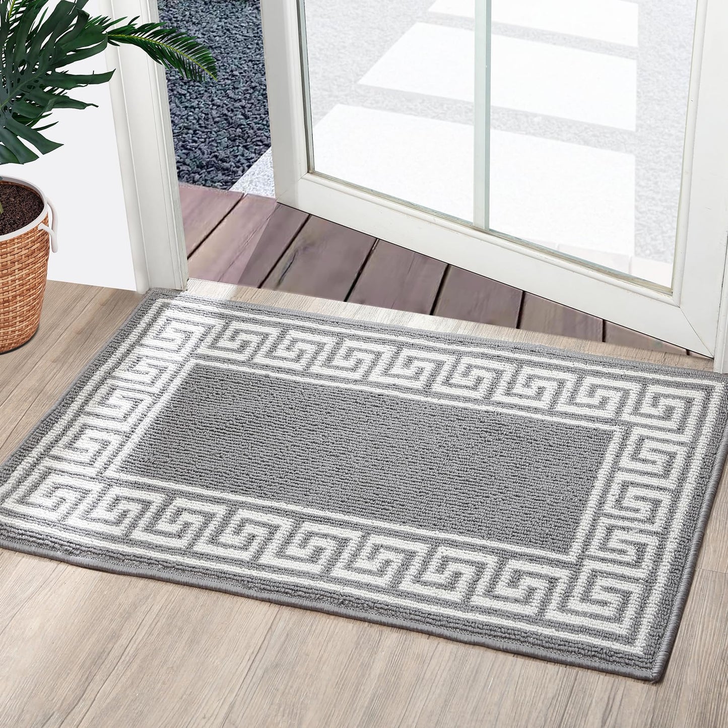 Syalife Door Mat Indoor Doormat, Non-Slip Resist Dirt Entryway Rug Entrance Mat, Dog Door Mat, Super Absorbent Welcome mat for Muddy Wet Shoes and Paws, 24"x35", Grey 03