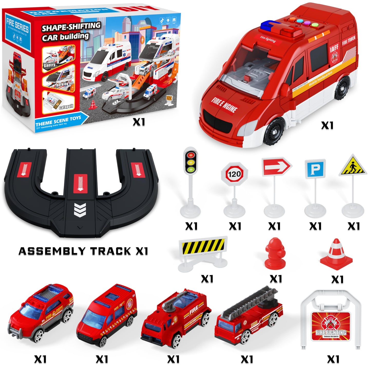 Fire Truck Toy Set with 4 Alloy Trucks